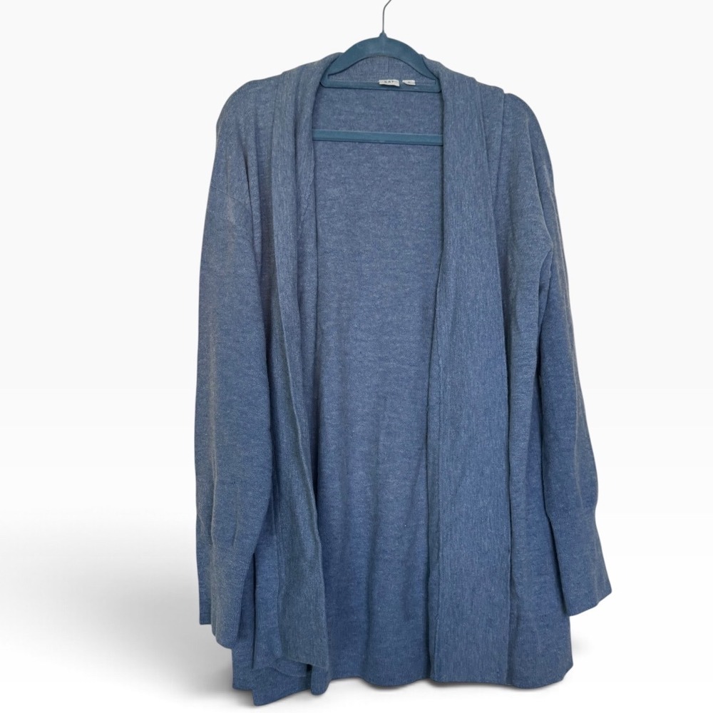Gap Womens XL Blue Wool Blend Open Front Cardigan Heathered Knit Long Sleeve